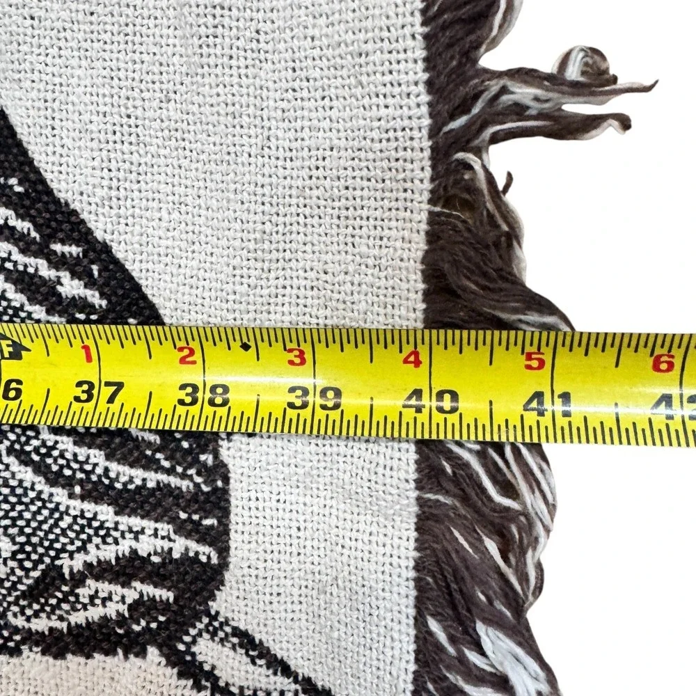 Vintage Woven Horse Tapestry Throw Blanket Fringed Black White 47x40 Equestrian